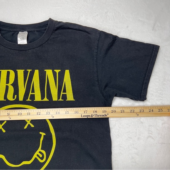 Nirvana Shirt Adult Medium Short Sleeve Black Smiley Face - Picture 5 of 9